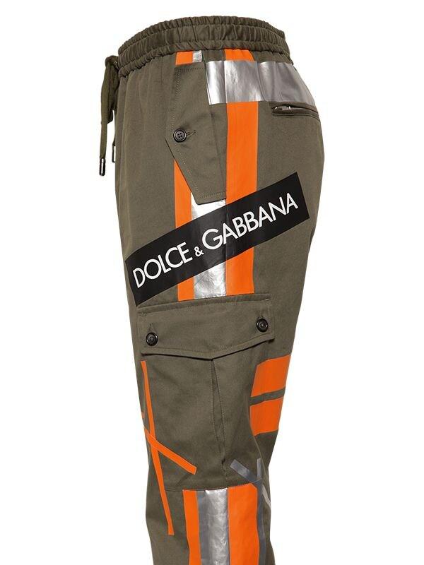 Dolce & Gabbana Cotton Patchwork Cargo Pants W/ Logo Tape in Military ...