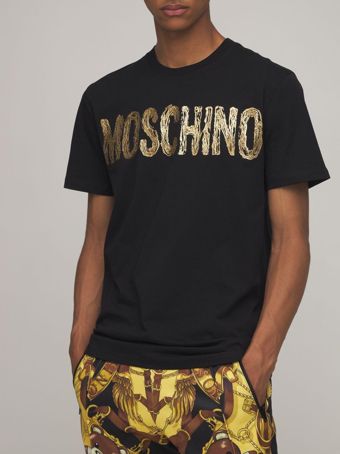 Moschino Gold Painted Logo Cotton T-shirt in Black for Men | Lyst