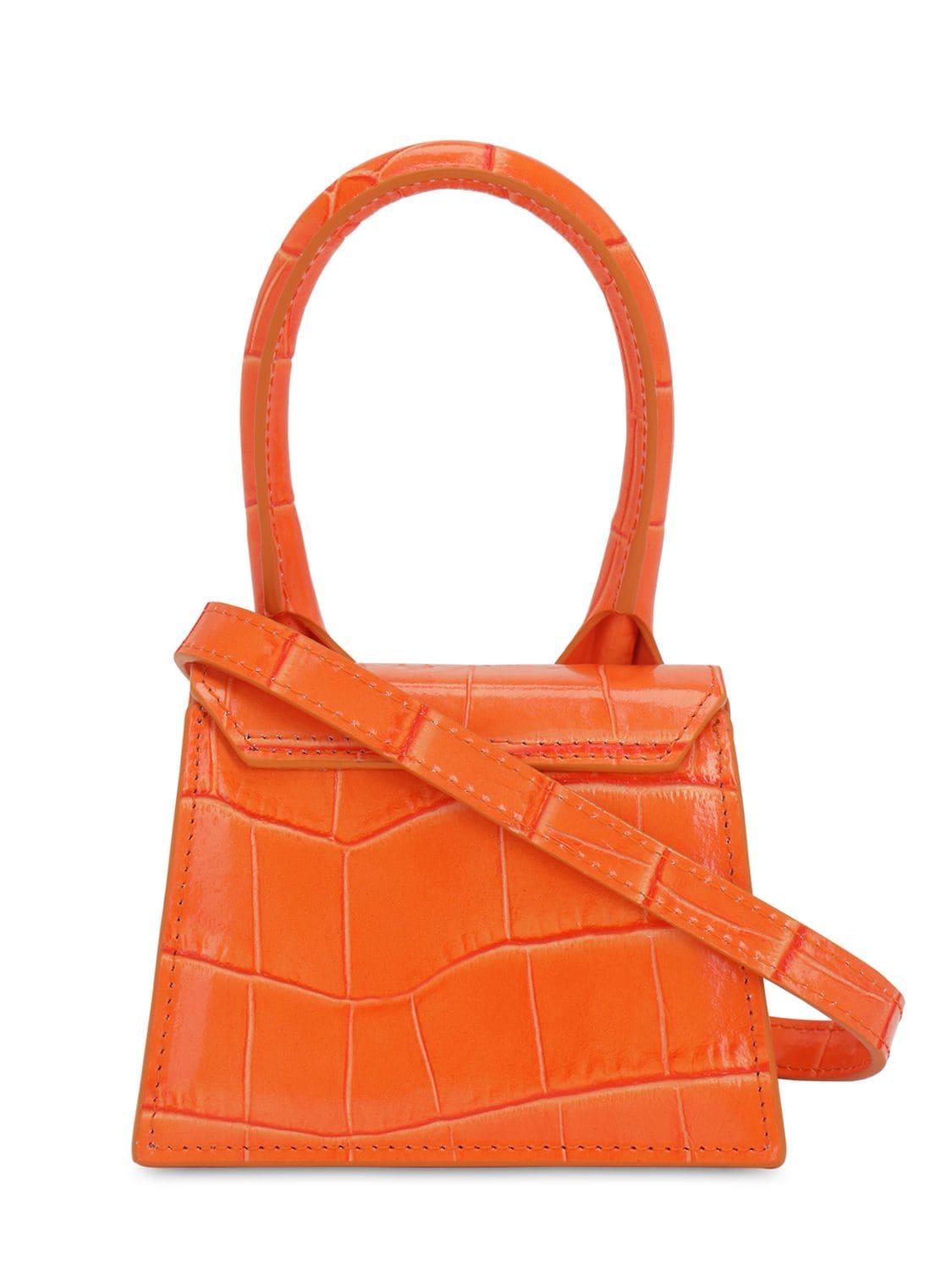 Jacquemus Le Chiquito Croc Print Leather Bag in Orange