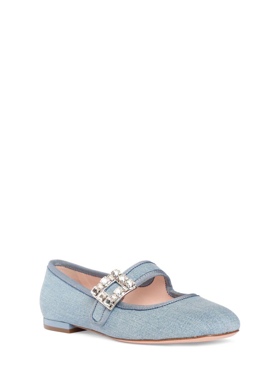 Roger Vivier Tres Vivier デニムフラットシューズ 10mm グレー