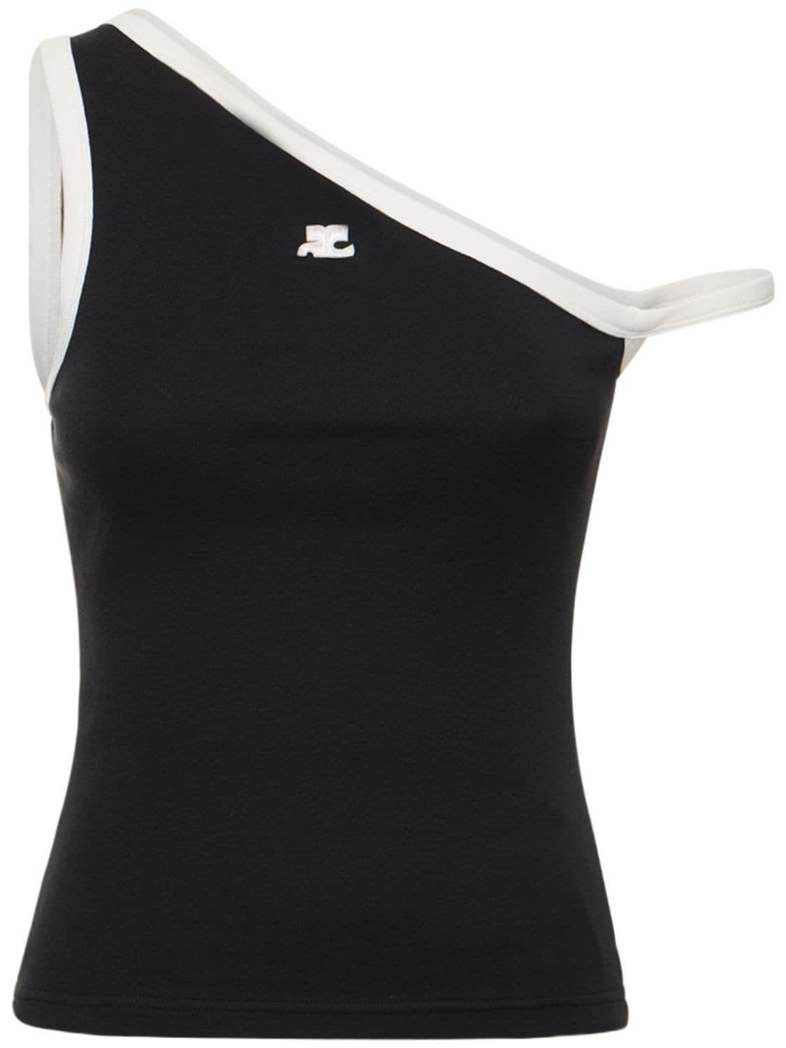 【送料&関税込】CourrA¨ges Black Stretch Cotton Tank Top Black Zipped Tank Top by Courrèges on Sale
