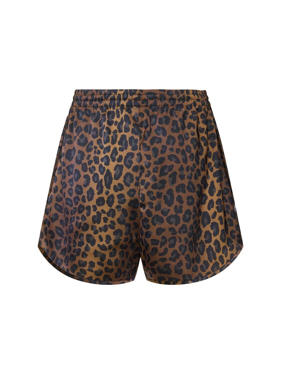 adidas Originals Leopard Print Satin Shorts in Brown | Lyst