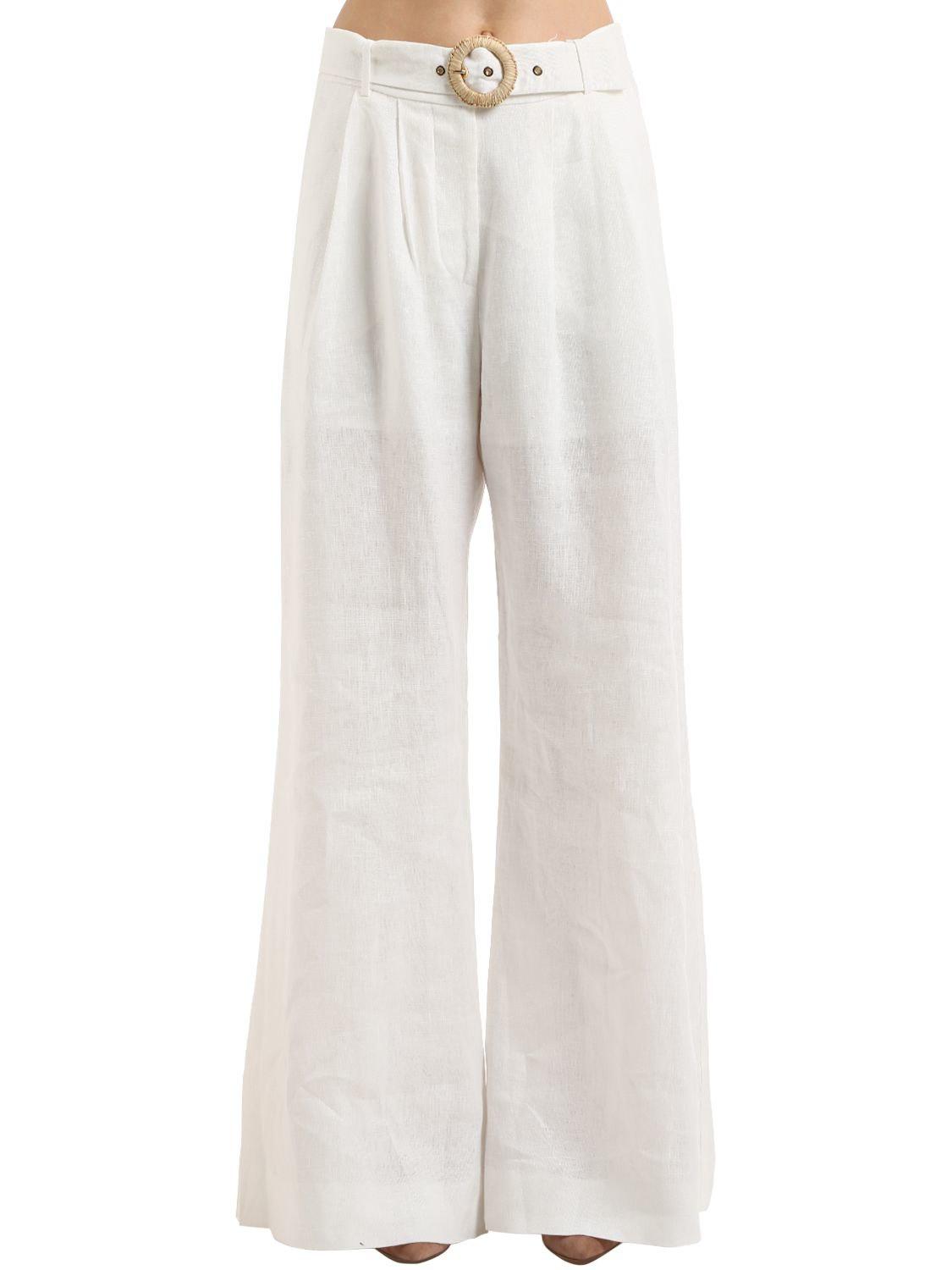 Zimmermann High Waist Wide Leg Linen Pants in White - Lyst