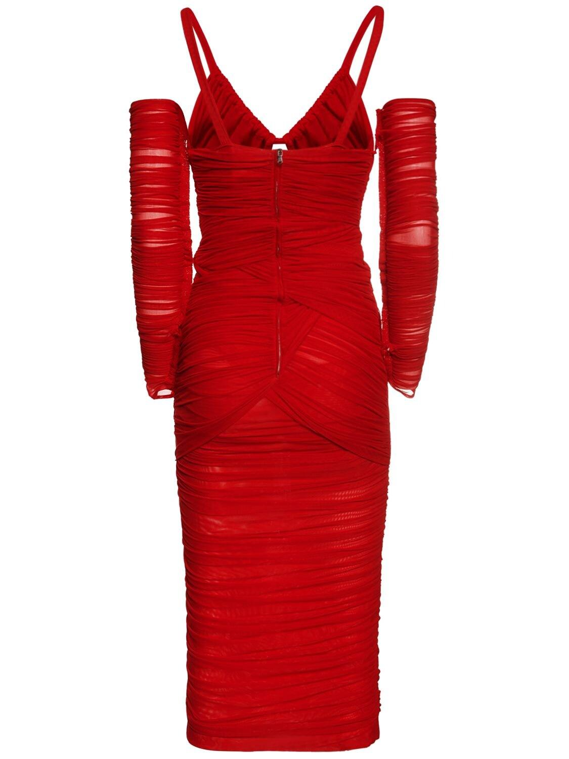 Dolce & Gabbana Stretch Satin Cutout Midi Dress in Red | Lyst