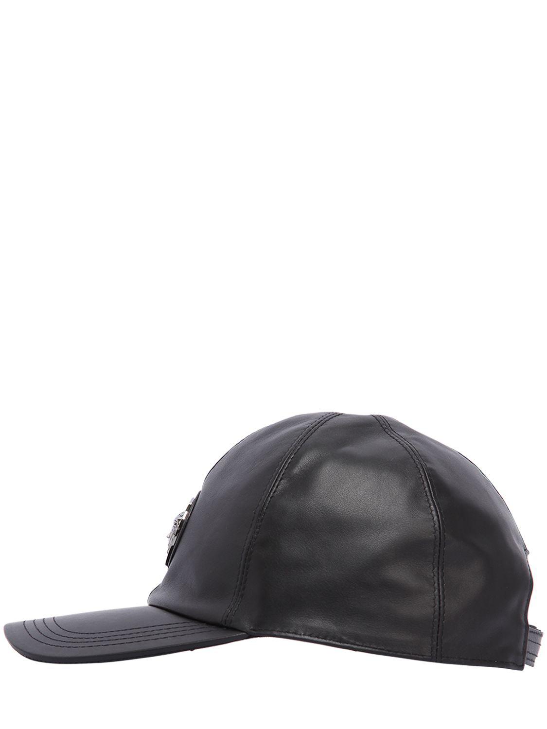Versace 3d Medusa Leather Baseball Hat in Black for Men - Lyst