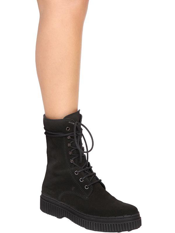 Tod's 30mm Suede Combat Boots in Black - Lyst