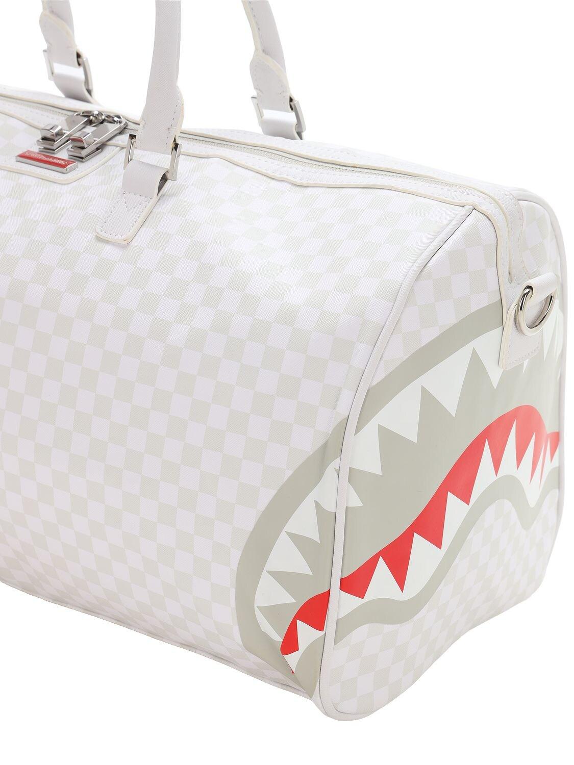 Brand New SPRAYGROUND Chenille White Marble Shark Duffel Bag 