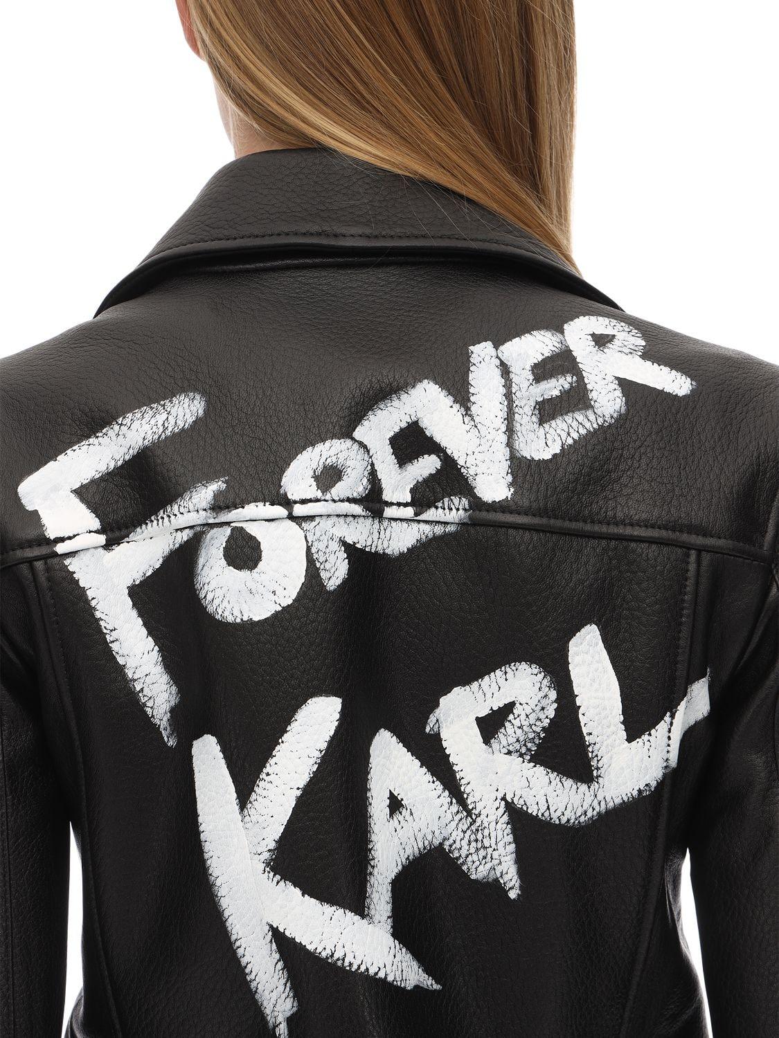 Karl Lagerfeld Painted Leather Biker Jacket in Black | Lyst