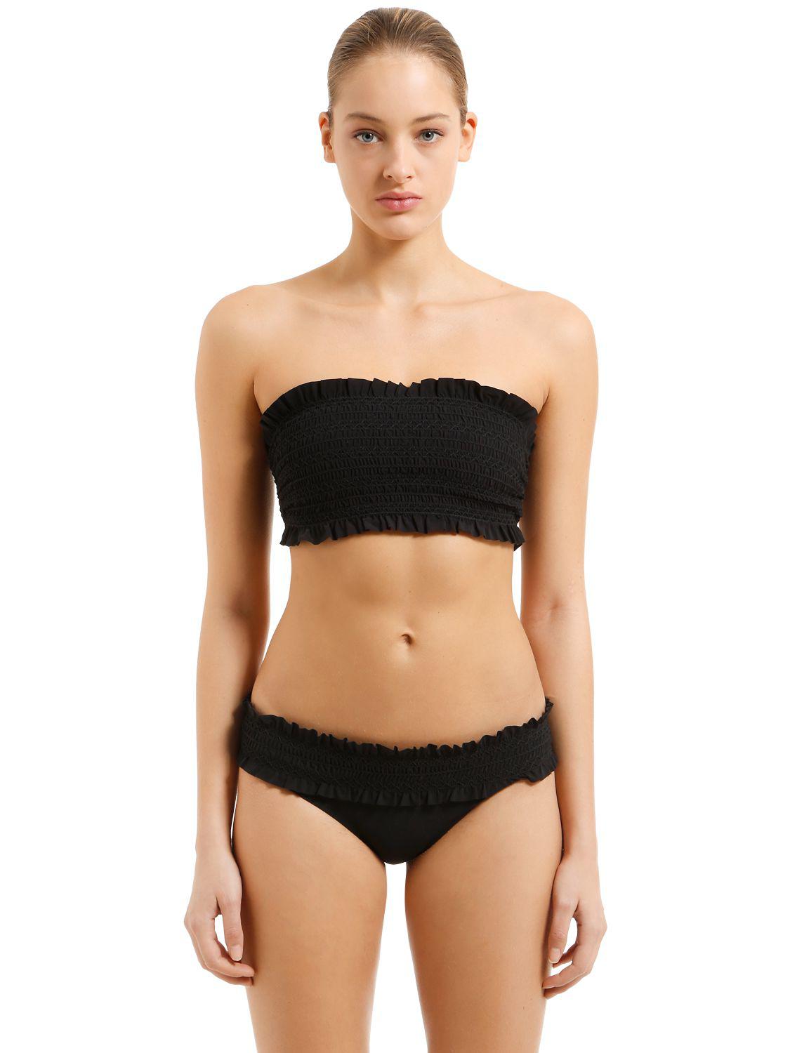 black smocked bikini top