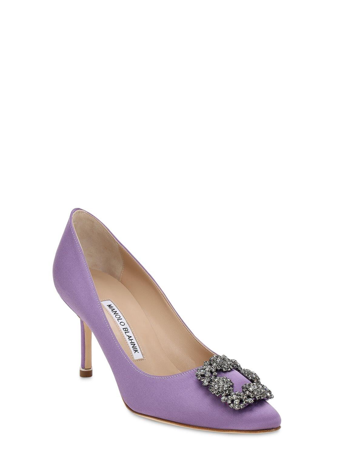 Manolo Blahnik 70mm Hangisi Swarovski Silk Satin Pumps in Lilac (Purple) -  Lyst