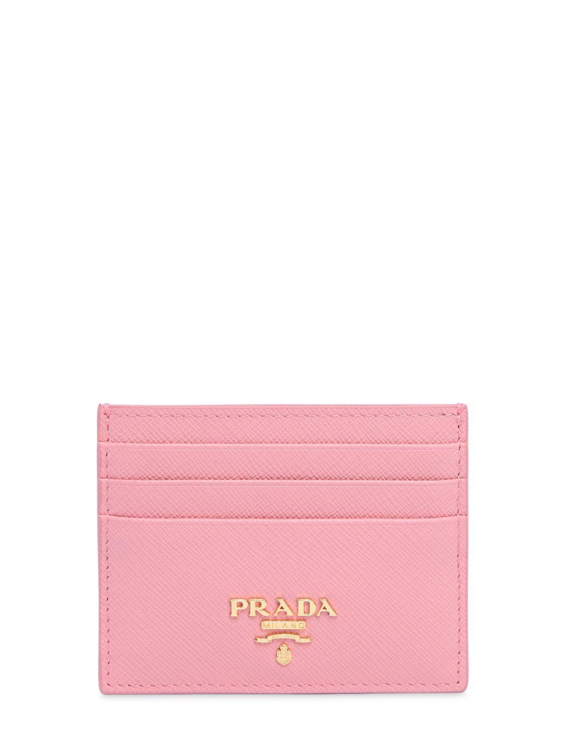 Prada Saffiano Leather Card Holder in Pink | Lyst