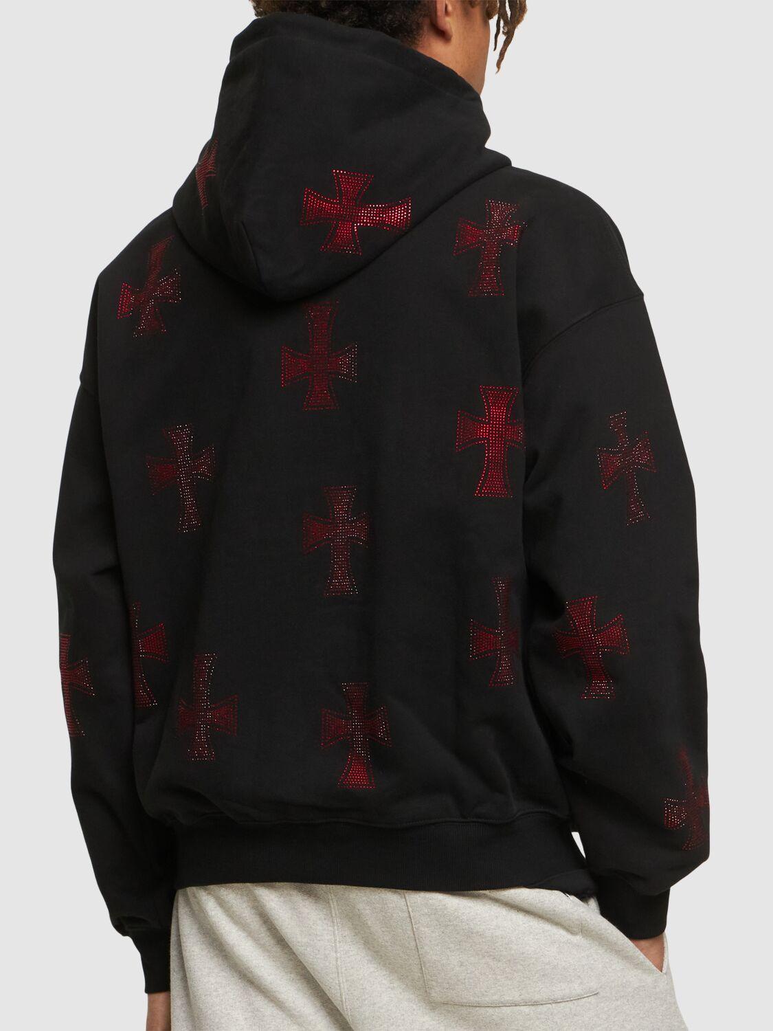 Unknown Crystal Cross Cotton Zip-up Hoodie in Black for Men
