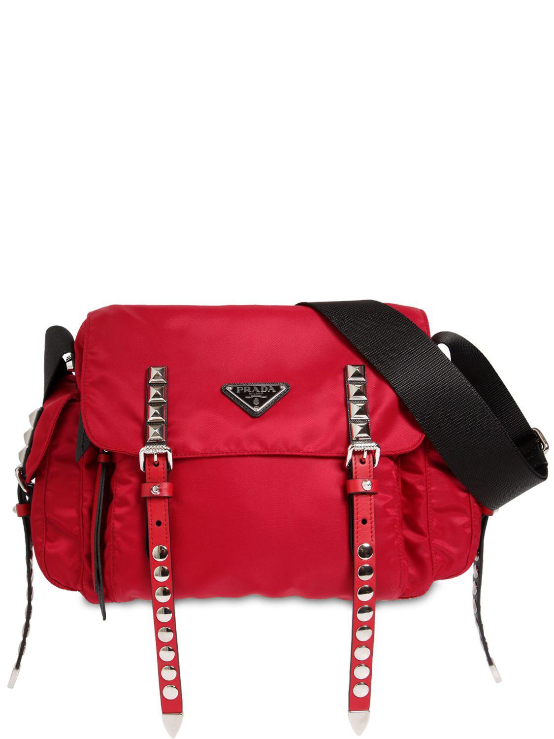 prada red nylon shoulder bag