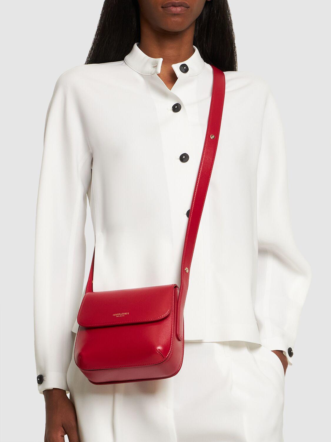Giorgio Armani La Prima Leather Shoulder Bag in Red | Lyst UK