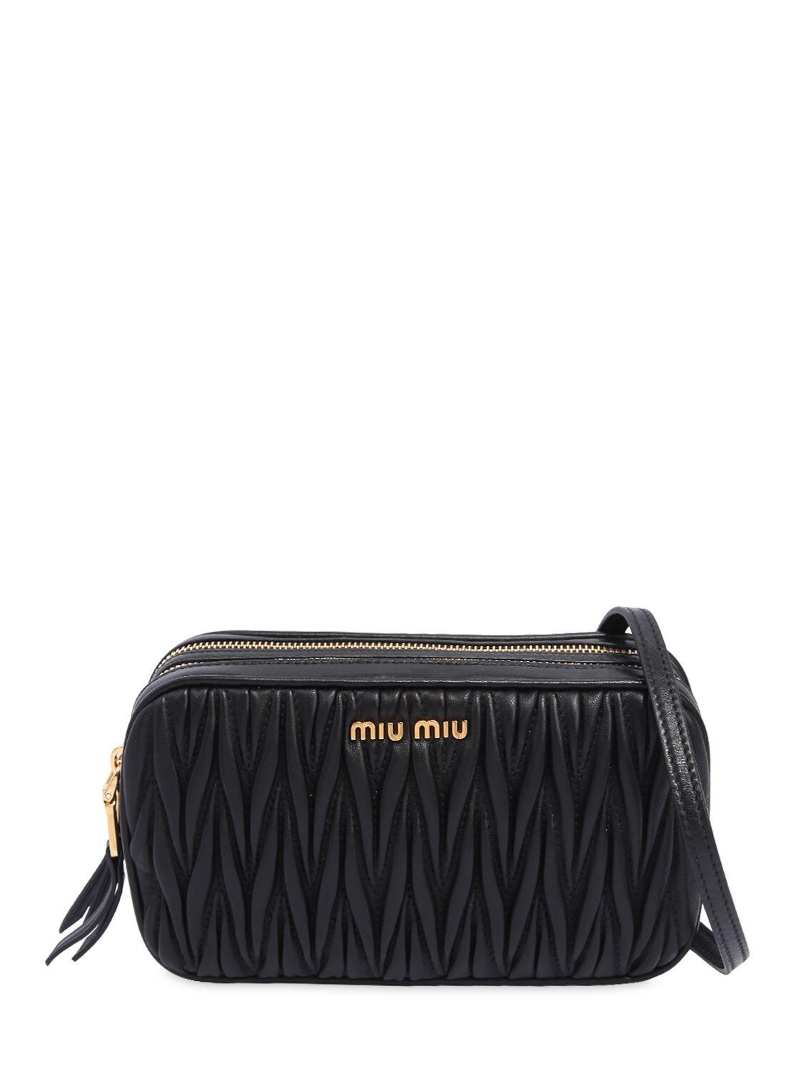 Miu Miu Quilted Leather Camera Bag in Black | Lyst