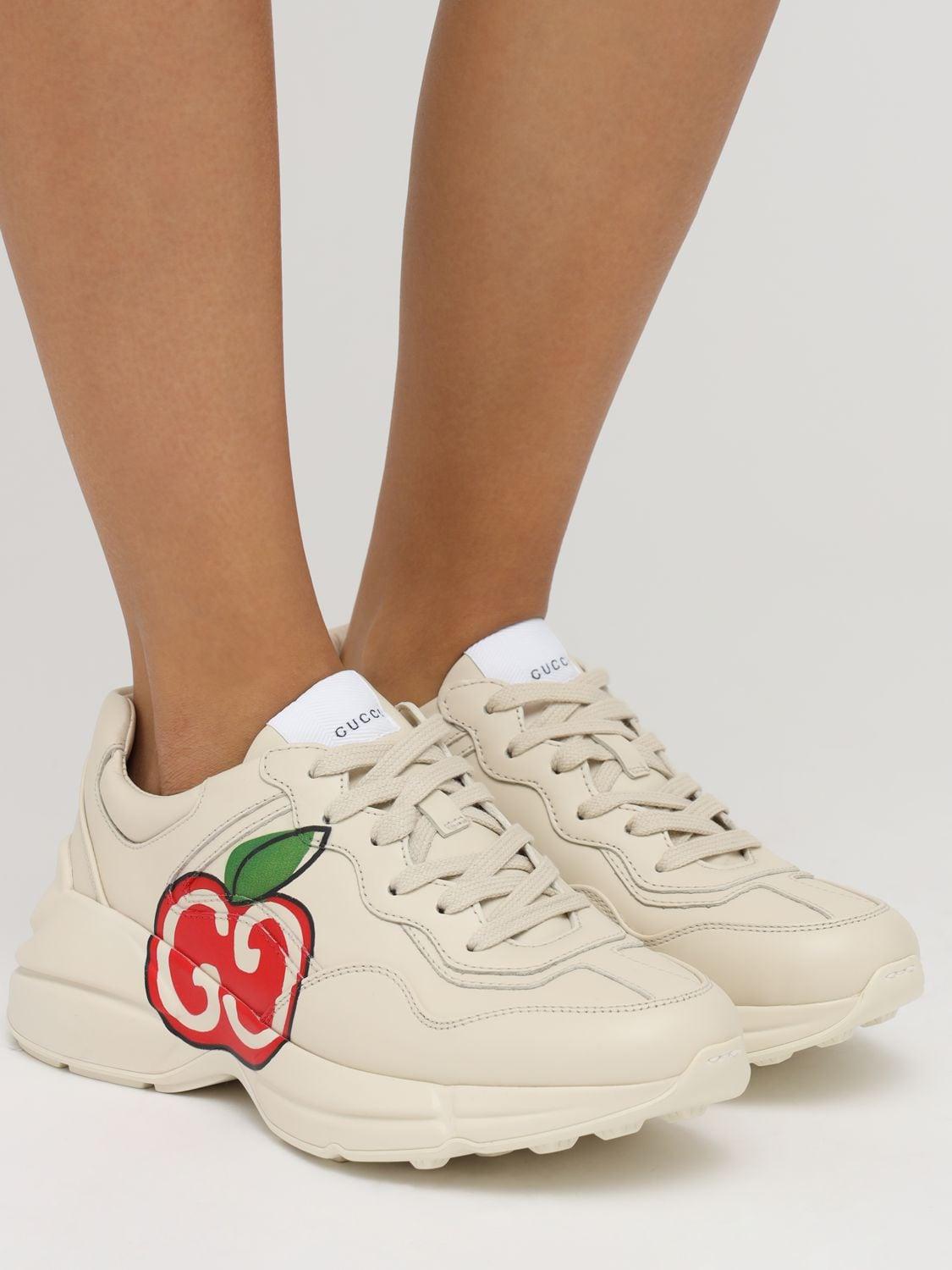 Gucci Rhyton Apple Sneakers in White | Lyst