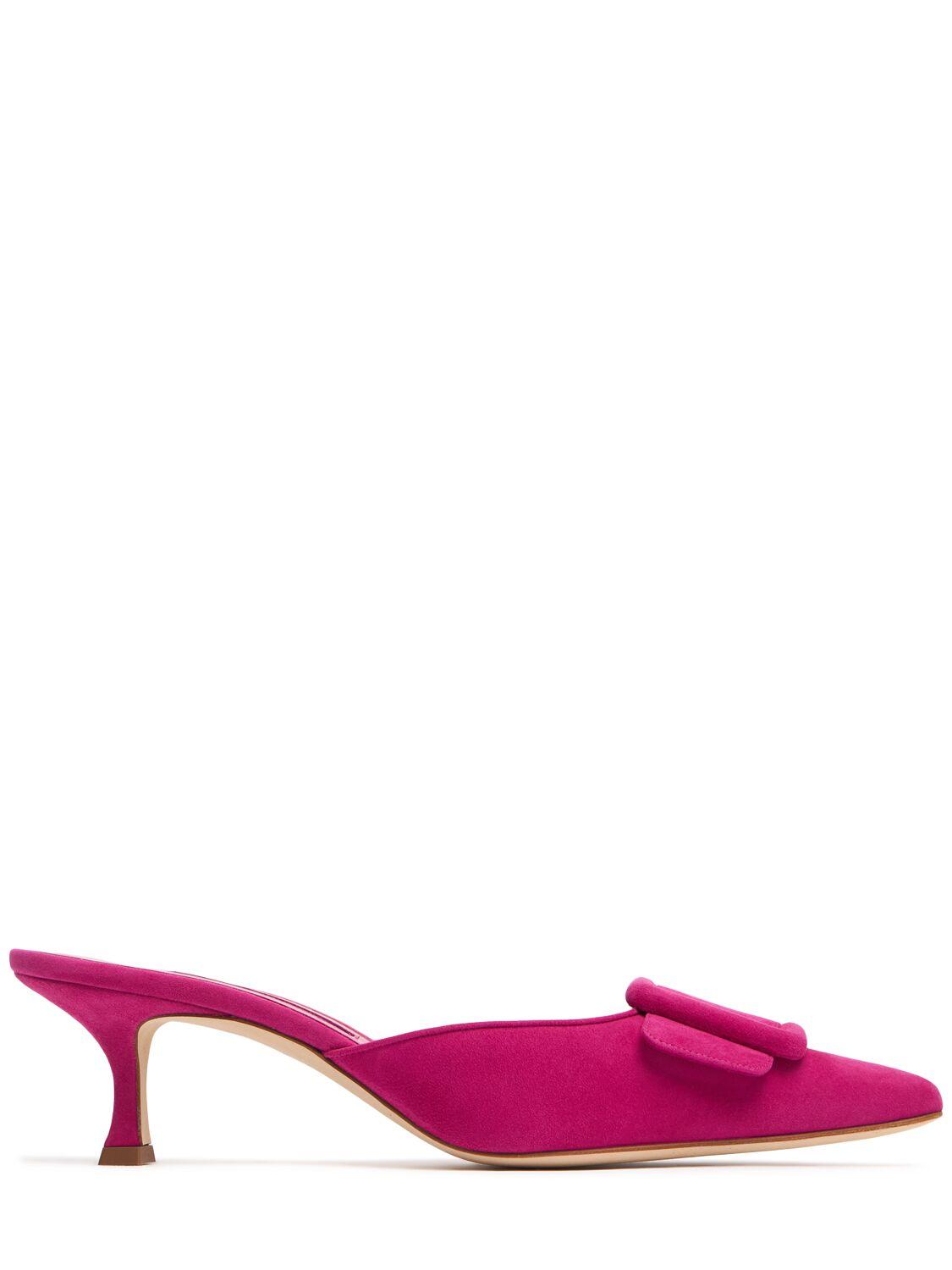 Manolo Blahnik レディース ピンク Maysale スエードミュール 50mm ヒール