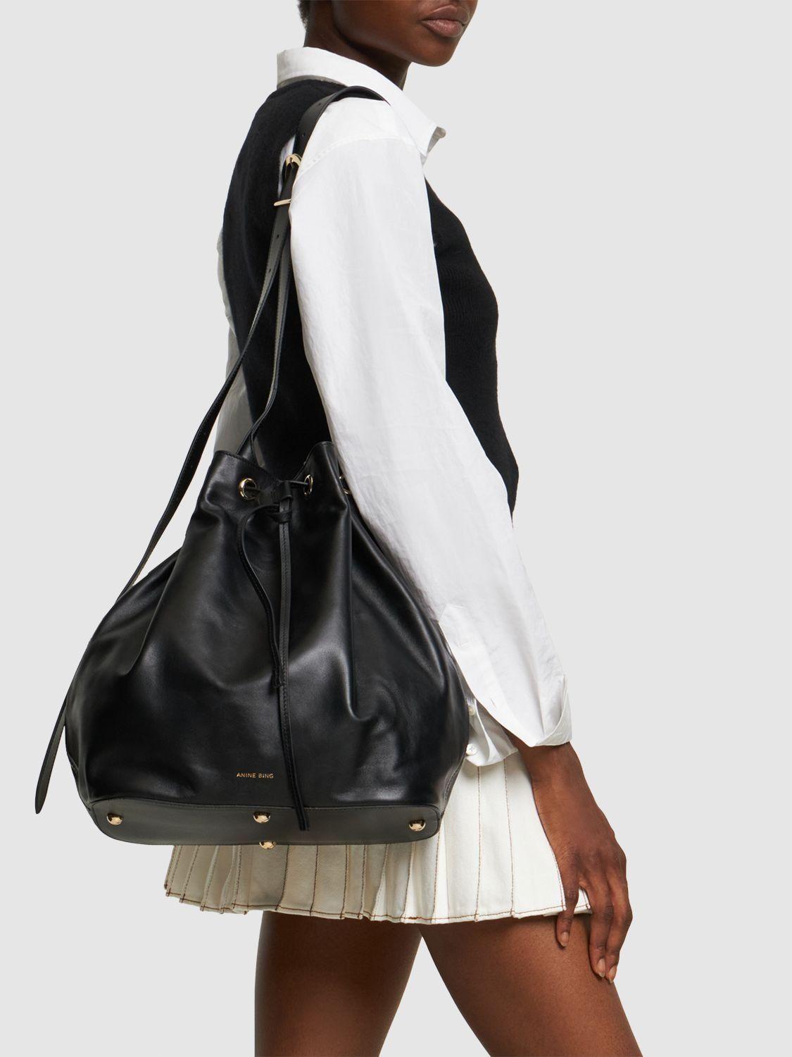 Anine Bing Alana Leather Bucket Bag in Black | Lyst