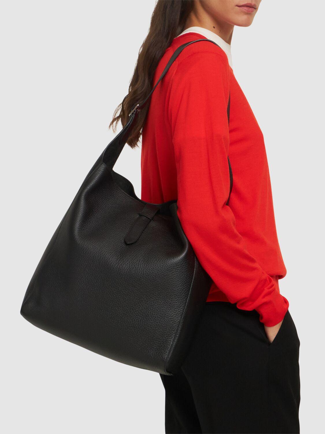 The Row Blake Hobo Lux Grain Leather Bag in Black | Lyst