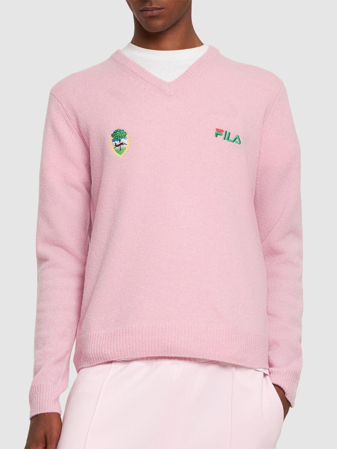 Fila F Linear Crest V Neck Sweater in Pink for Men Lyst