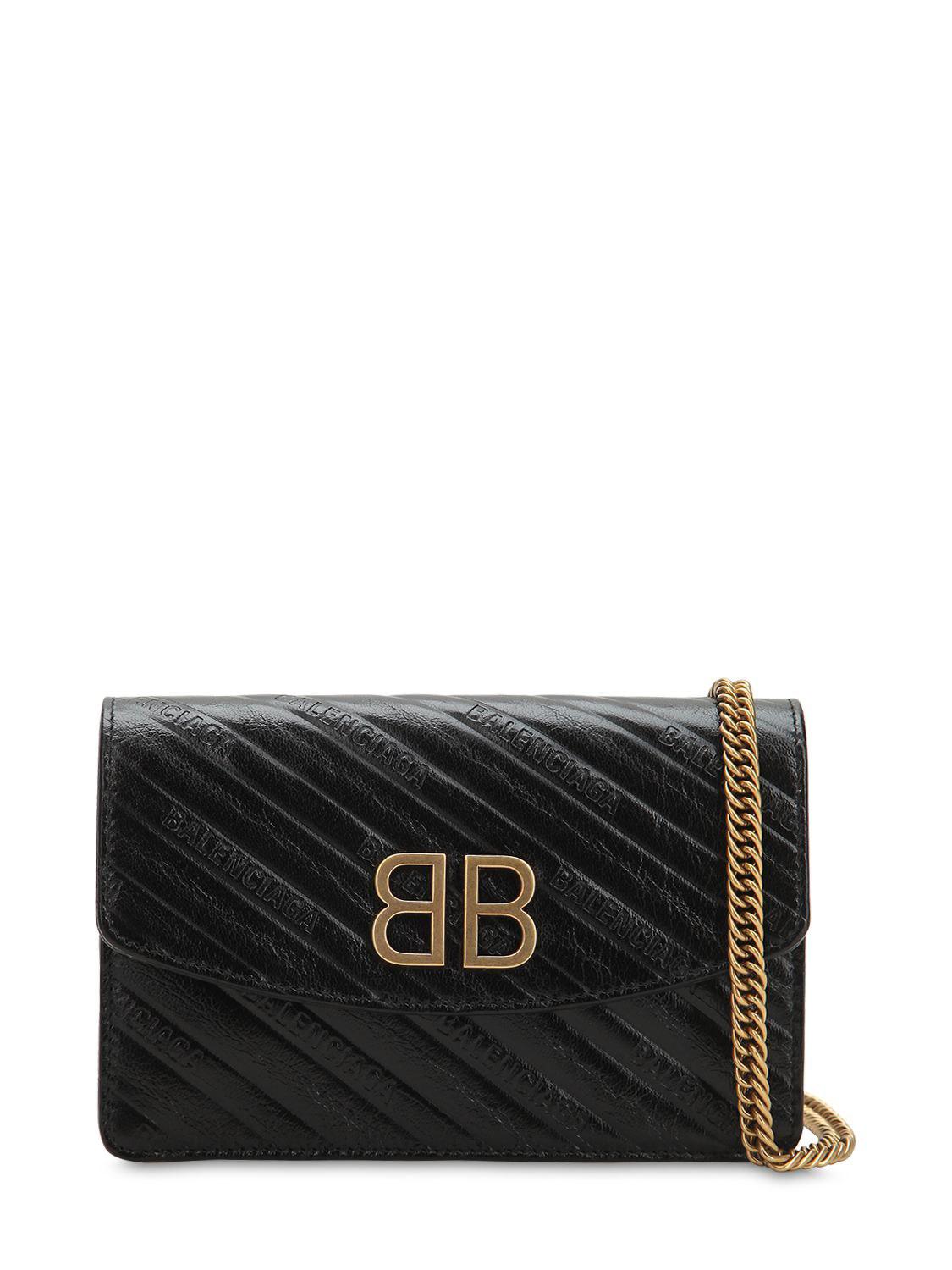 Balenciaga Bb Chain Wallet Leather Bag in Black | Lyst