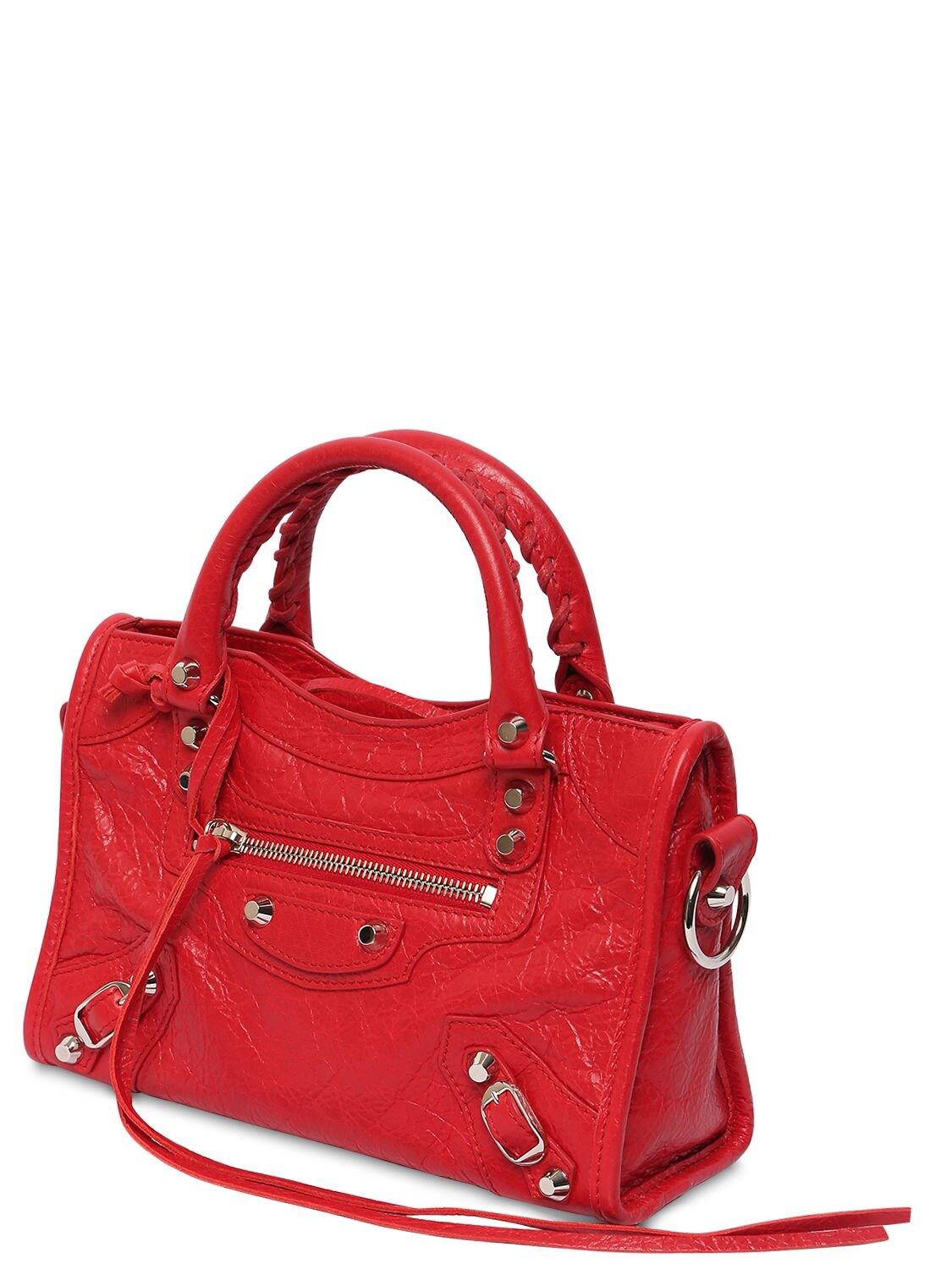Balenciaga Mini City Leather Strap Logo Bag in Red | Lyst