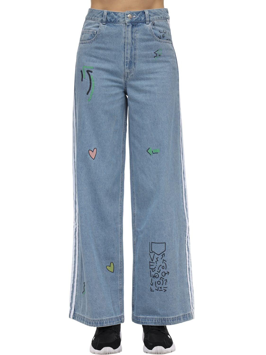 adidas Originals Fiorucci Cotton Denim Wide Leg Jeans in Blue | Lyst