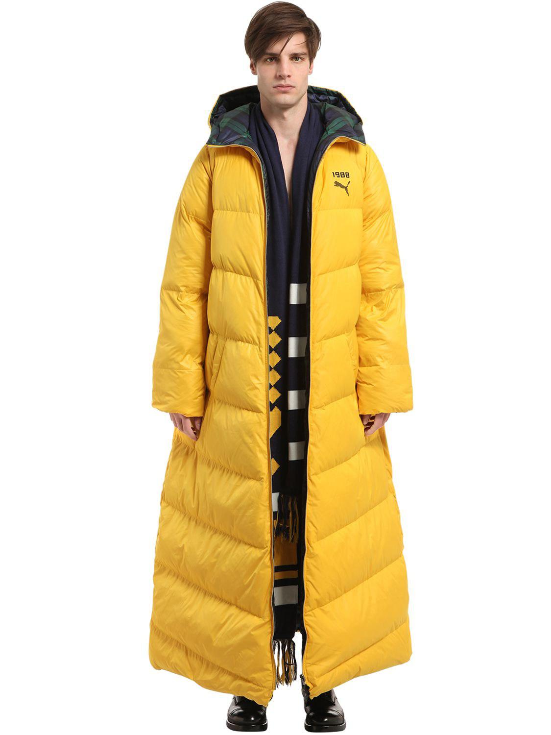 PUMA Synthetic Reversible Long Nylon Puffer Jacket in Yellow for Men | Lyst