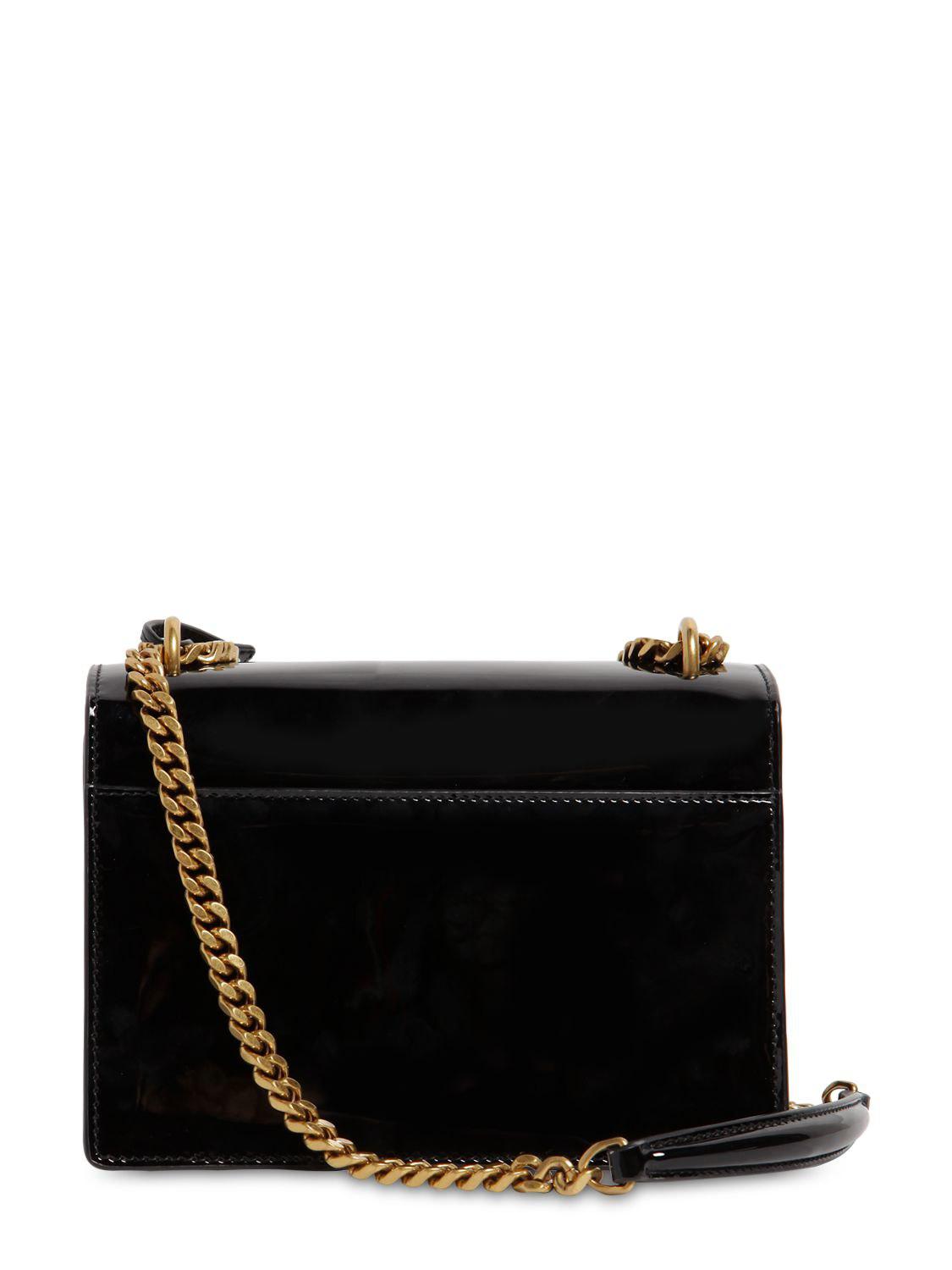 Saint Laurent Small Sunset Patent Leather Shoulder Bag in Black