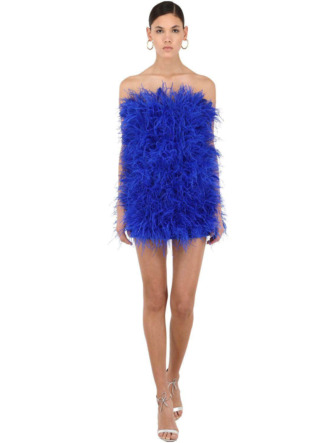 The Attico Feather Mini Dress in Blue | Lyst