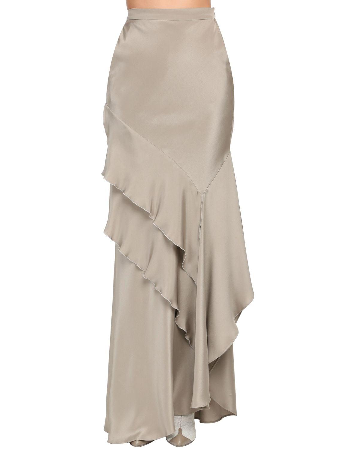 Max Mara Ruffled Silk Crepe De Chine Long Skirt in Natural | Lyst