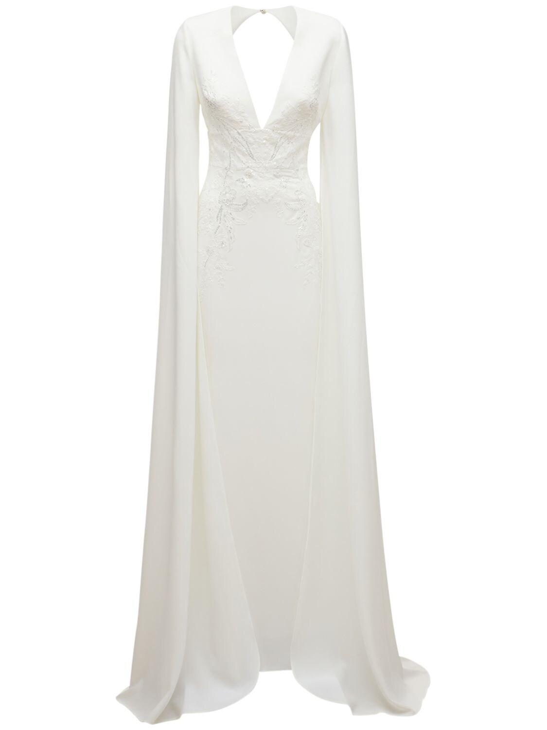 Elie Saab Long Sleeve Crepe Mermaid Dress in White | Lyst