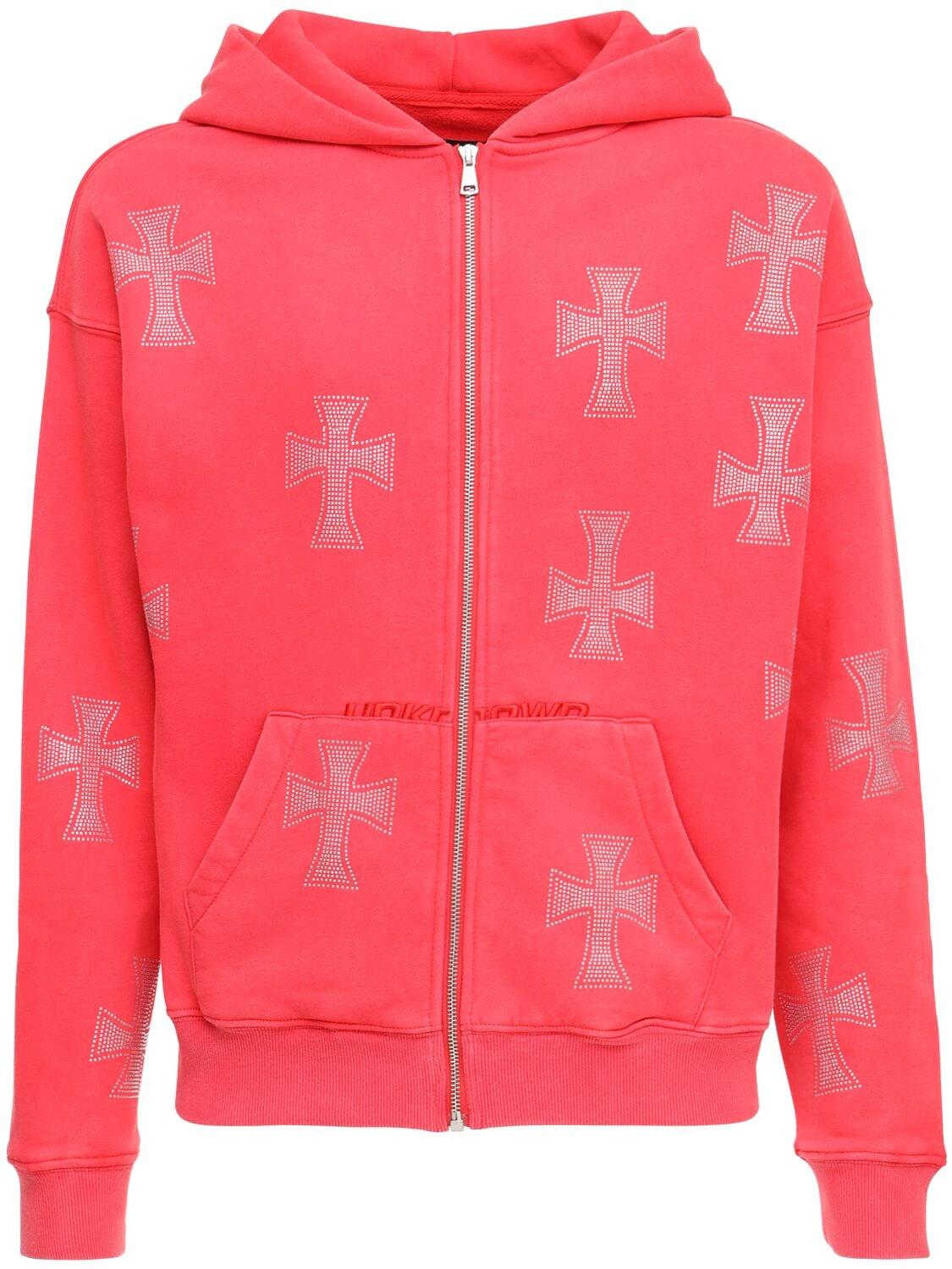Unknown Crystal Cross Cotton Zip-up Hoodie in Red for Men | Lyst
