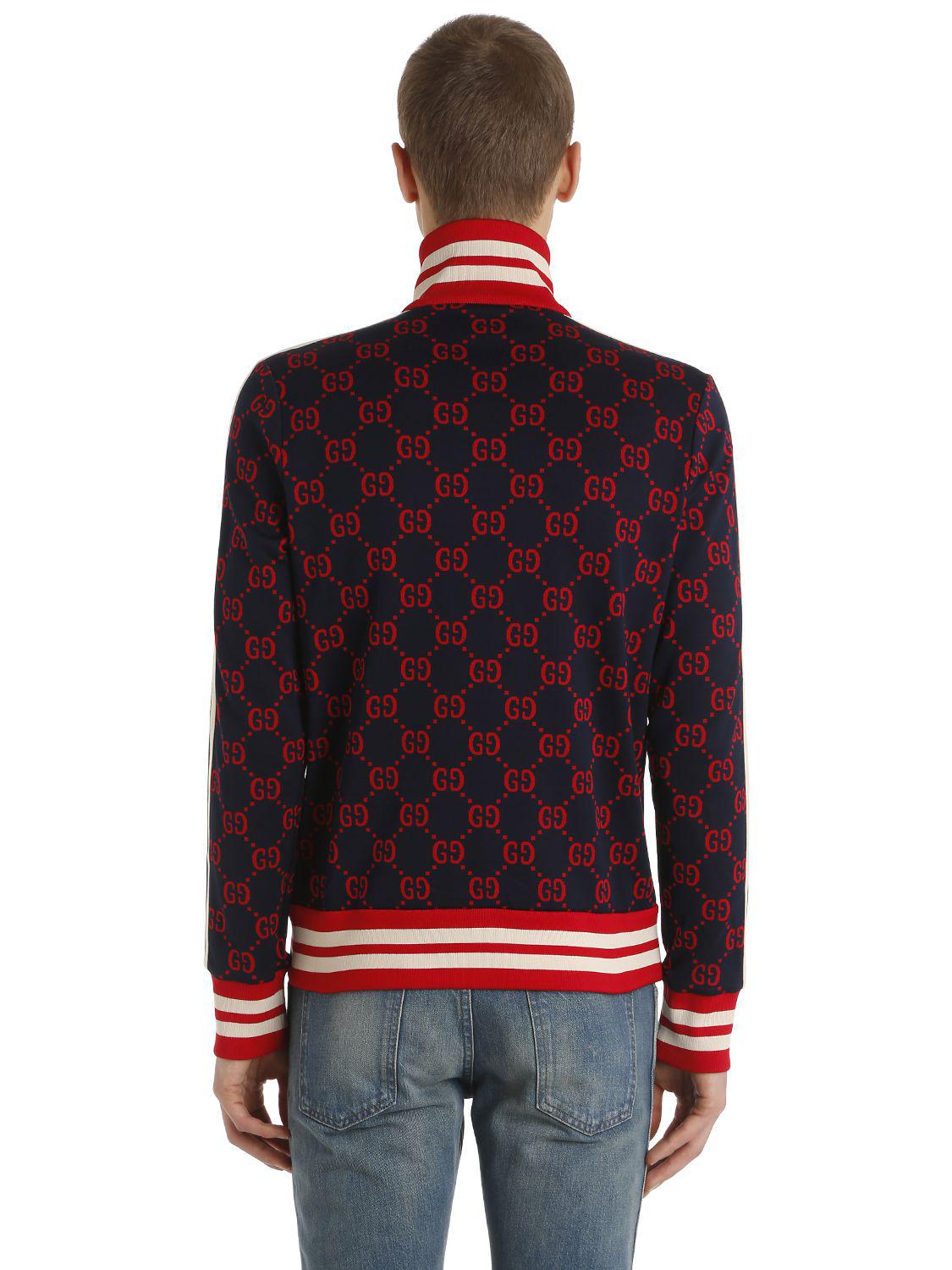 Gucci Gg Zipped Jacquard Track Jacket in Navy/White (Blue) for Men Lyst