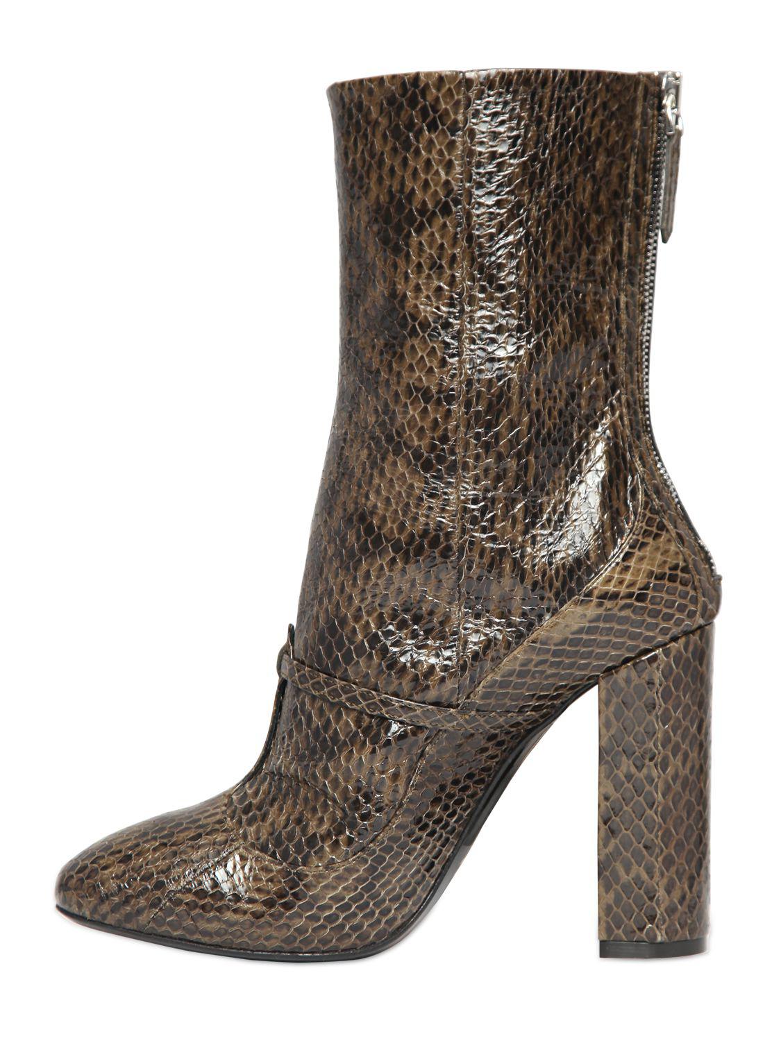 N°21 Leather 100mm Elaphe Snakeskin Ankle Boots in Khaki (Natural) - Lyst
