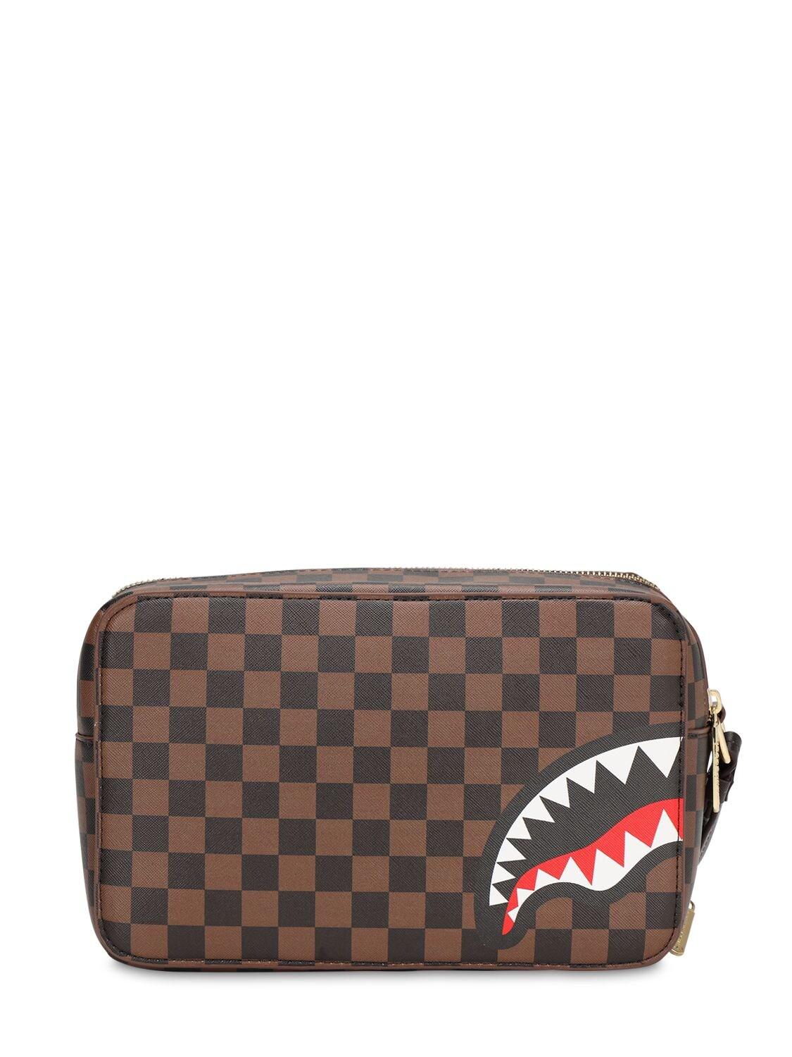 Sprayground Leather Sharks In Paris Toiletry Bag in Brown for Men | Lyst