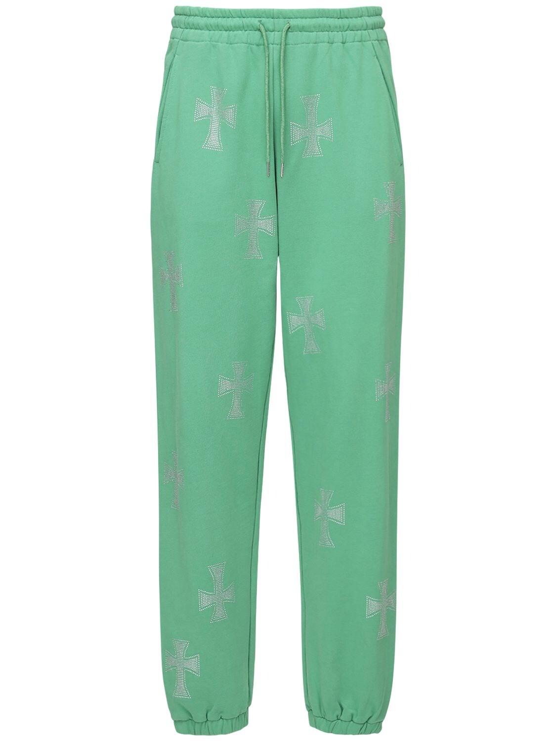 Unknown Crystal Cross Cotton Sweatpants in Green for Men | Lyst