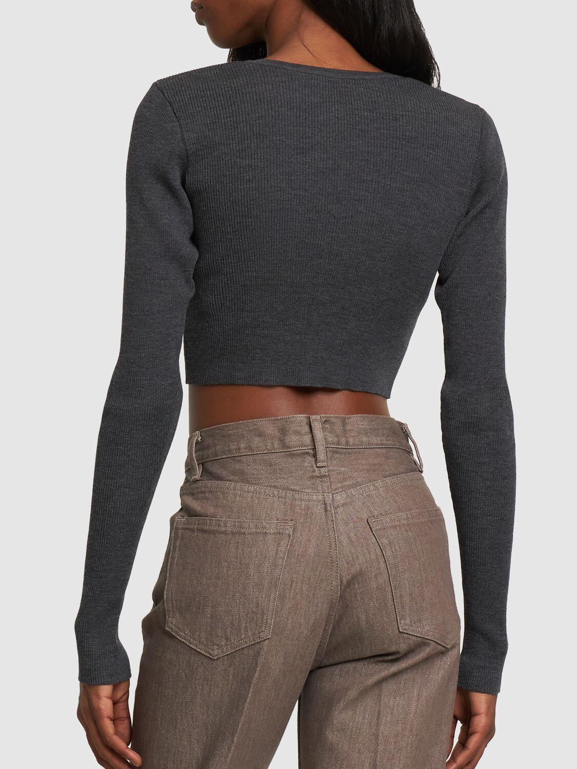 AURALEE Super Fine Wool Rib Knit Short Cardigan in Gray | Lyst