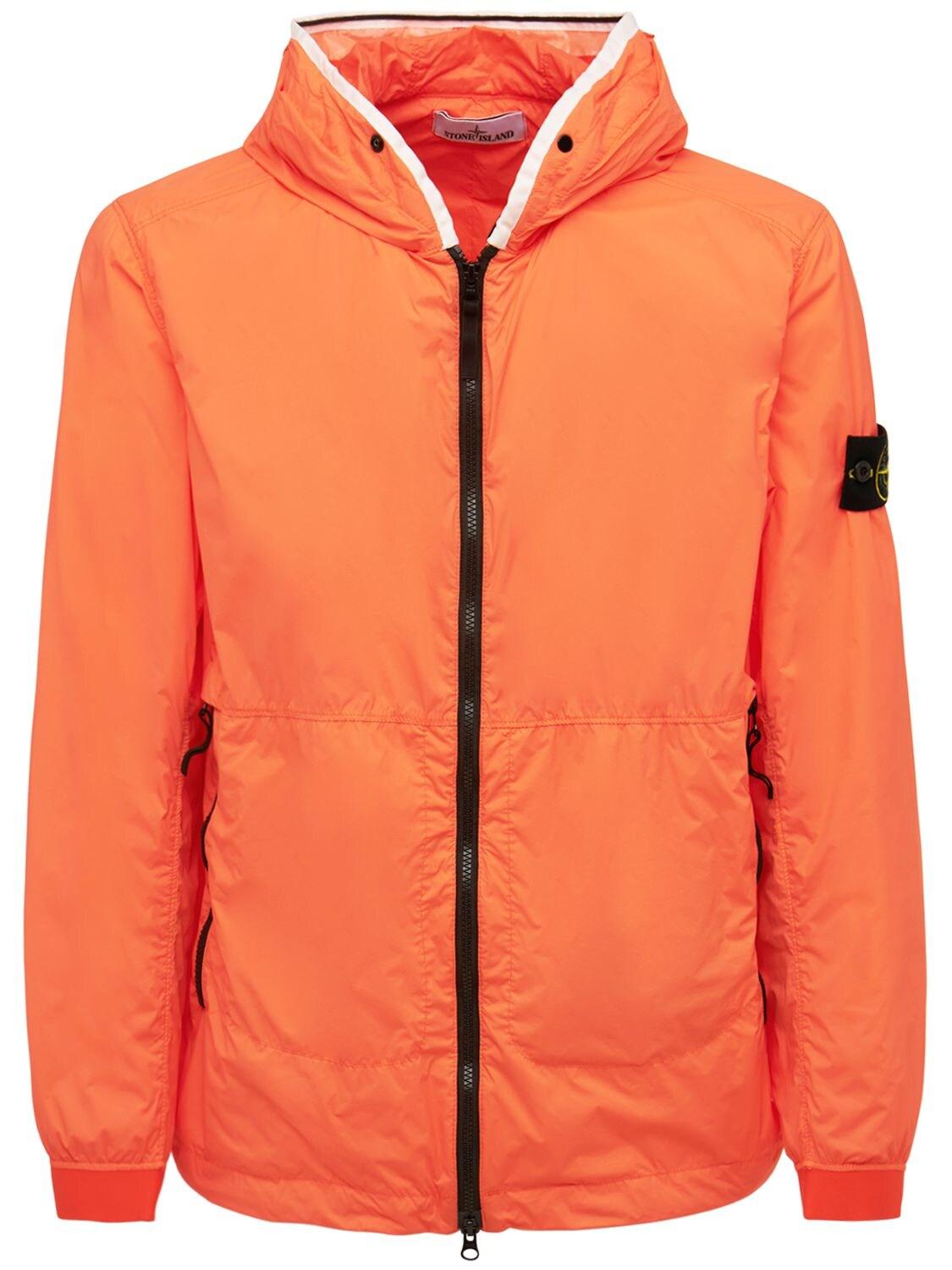 Stone Island Skin Touch Nylon Hooded Jacket in Orange for Men | Lyst