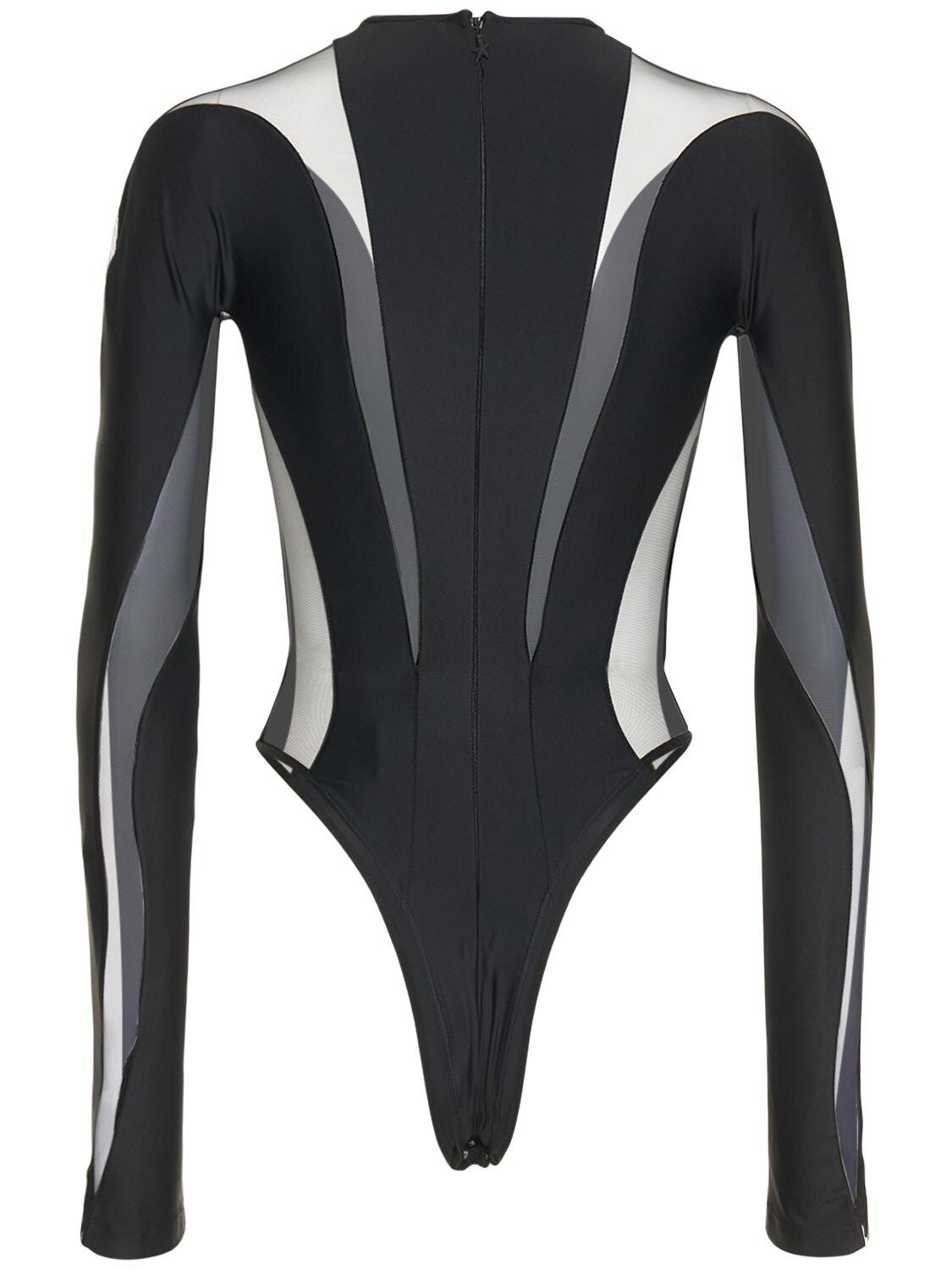 Mugler Sport Mesh Bodysuit in Black | Lyst