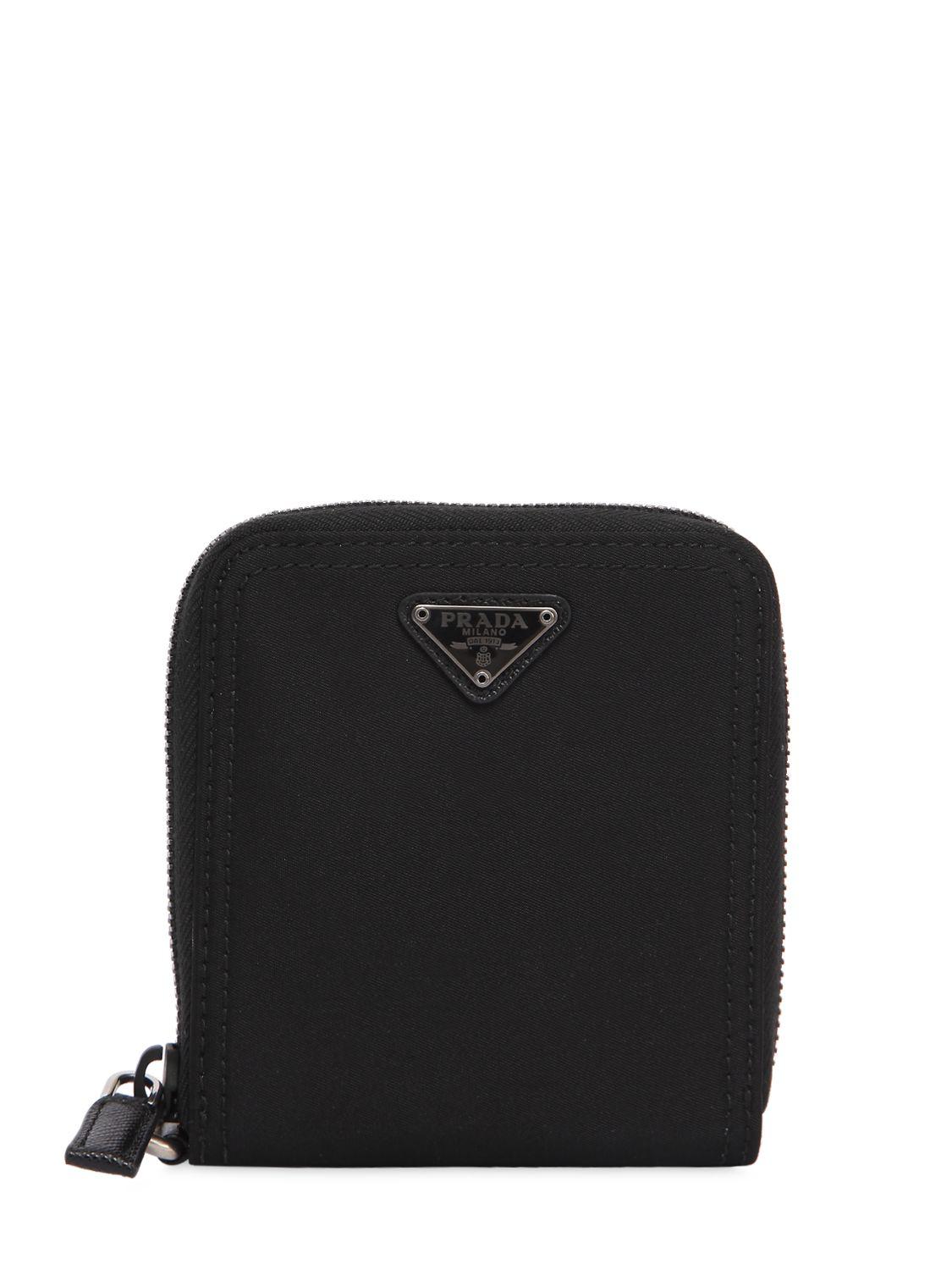 Prada Nylon Zip Around Wallet in Black | Lyst