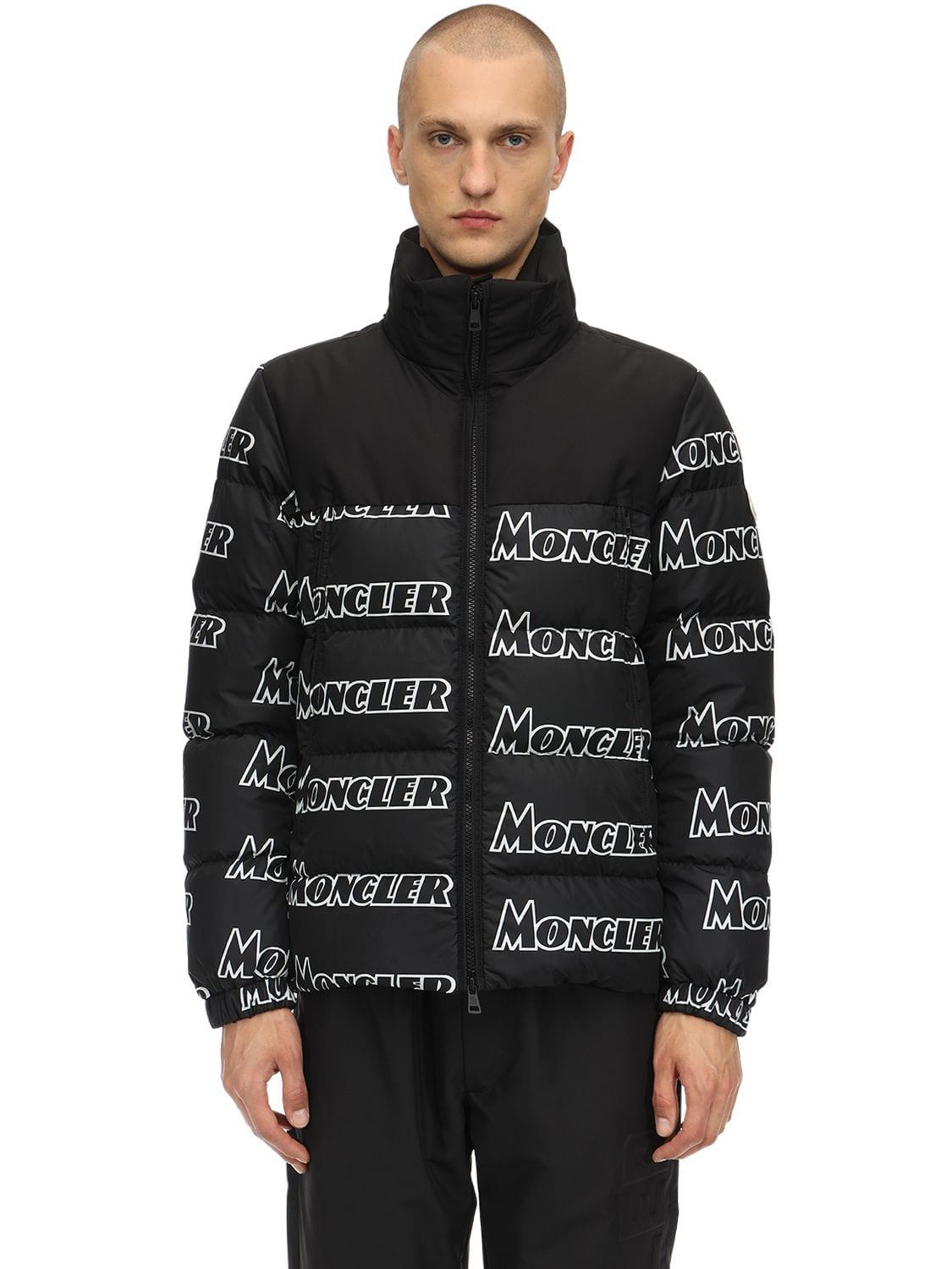 Moncler Faiveley All Over Logo Print Down Jacket in Black for Men - Lyst