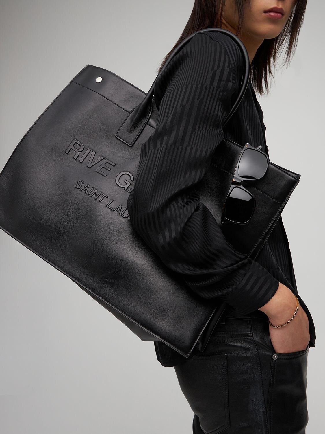 Saint Laurent Large Rive Gauche Leather Tote Bag in Black | Lyst