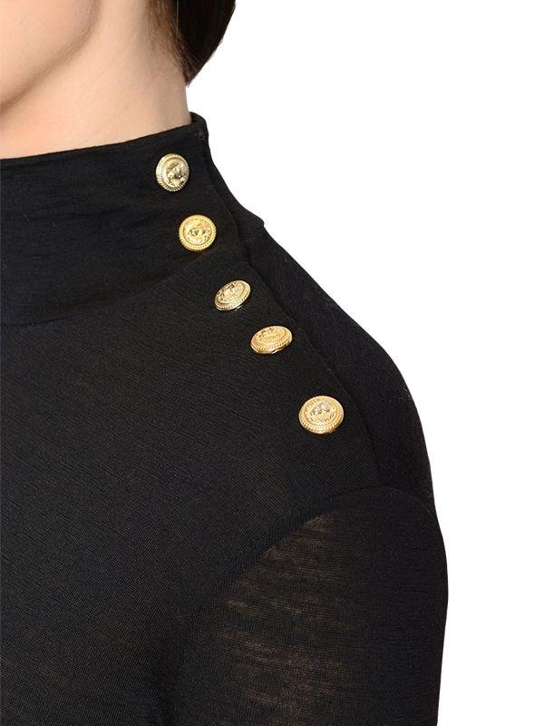 Black turtleneck with gold buttons best sale