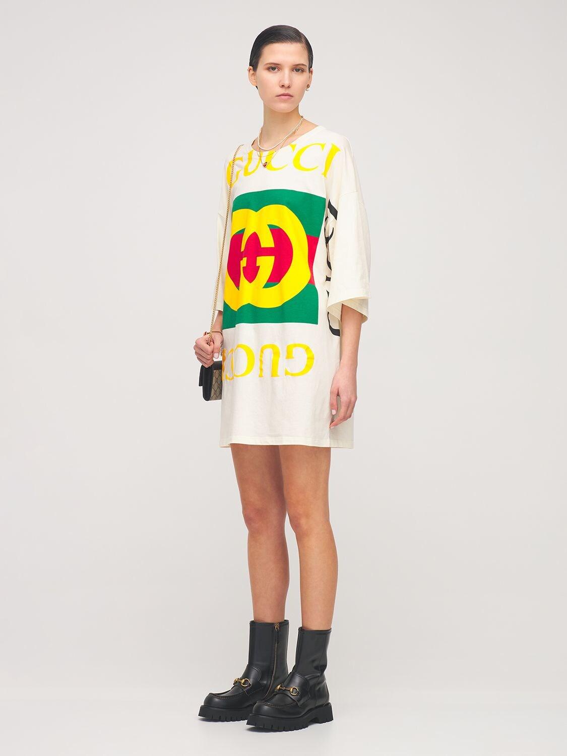 Gucci Oversize Printed Cotton Tshirt Dress in Yellow Lyst
