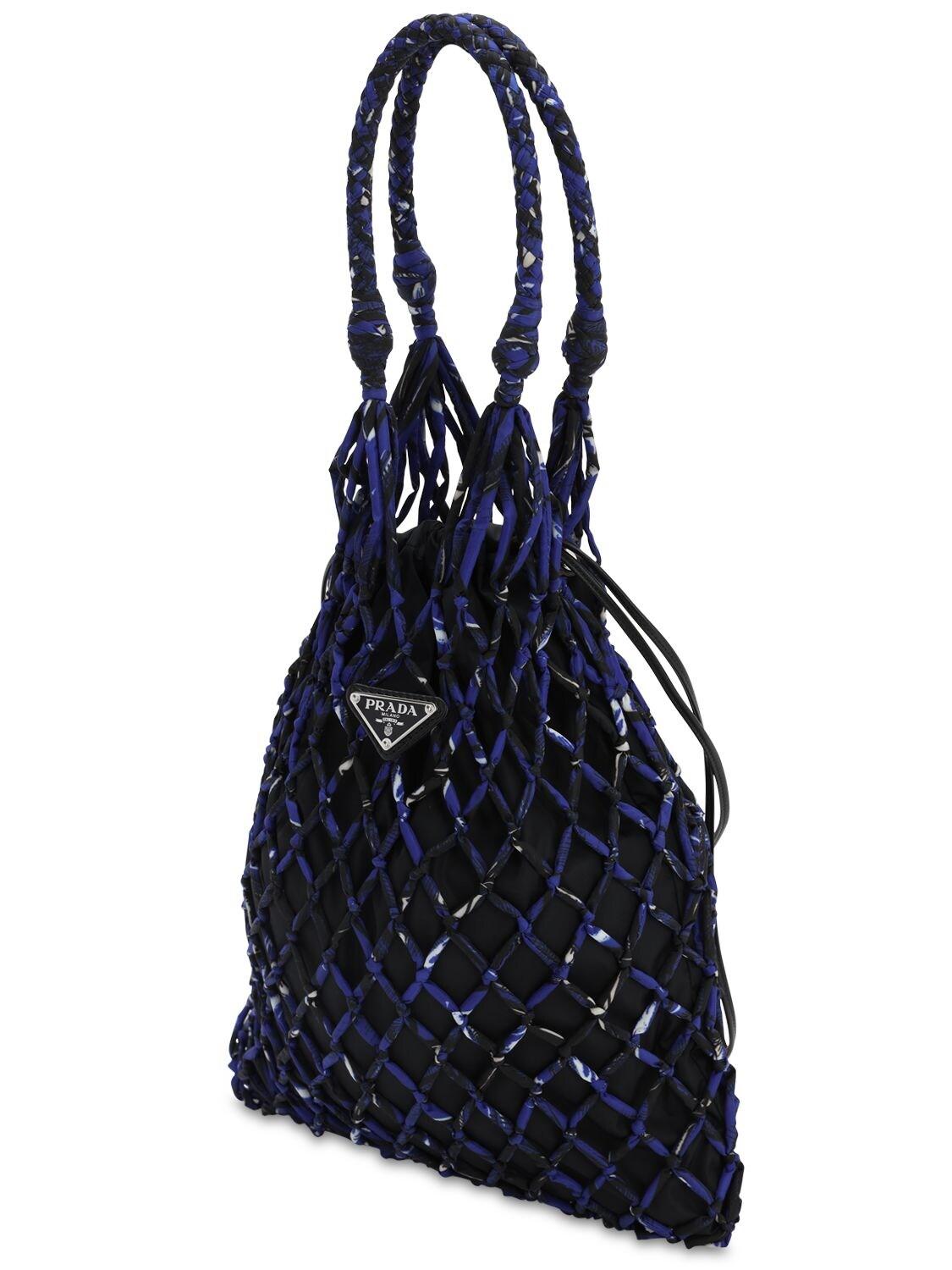 Prada Synthetic Printed Nylon Mesh Tote Bag in Blue Lyst