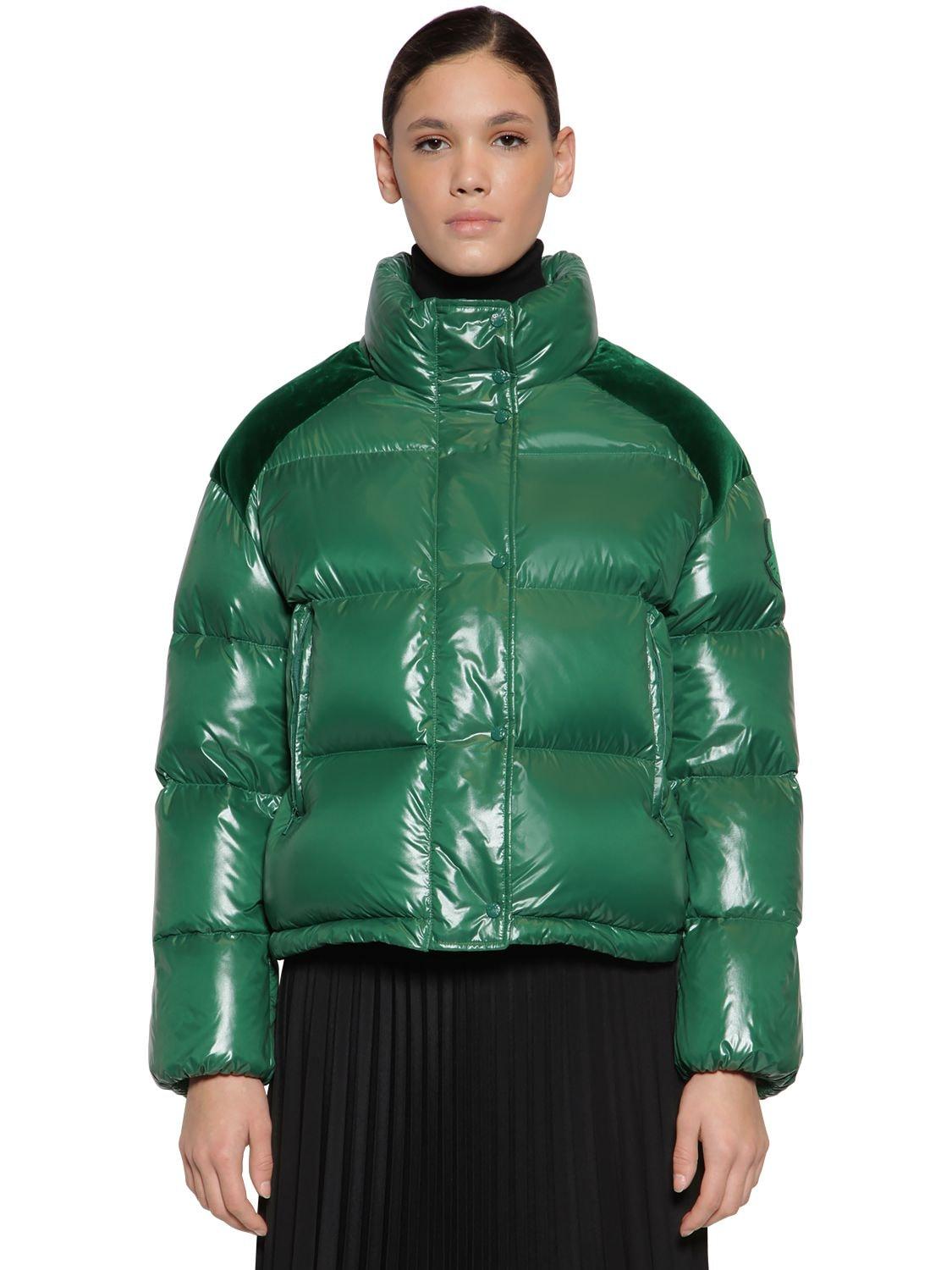 Moncler Synthetic Chouette Nylon Velvet Laqué Down Jacket in Green - Lyst