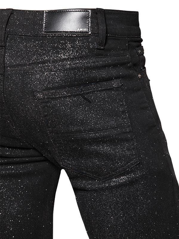 Amiri 15cm Glitter Coated Cotton Denim Jeans in Black for Men Lyst