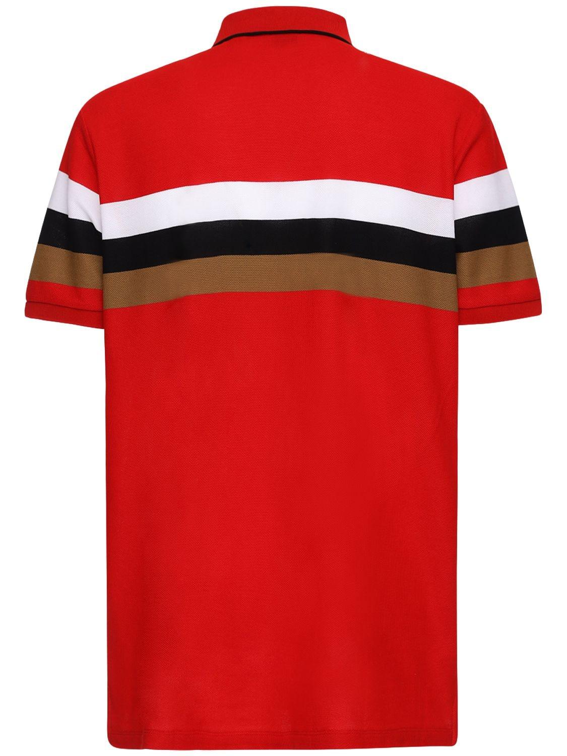 Burberry Heritage Striped Cotton Piqué Polo Shirt in Bright Red (Red