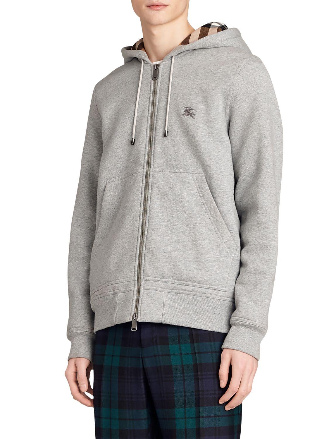 Burberry Zip-up Sweatshirt Hoodie W/ Check Lining in Gray for Men - Lyst
